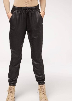 Calzedonia Leder Effect Thermal Hose Damen Schwarz | DE1456EX