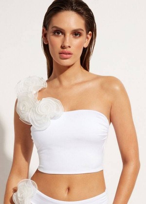 Calzedonia One-Shoulder Bandeau Bora Bora Bikinioberteile Damen Weiß | DE2409XF