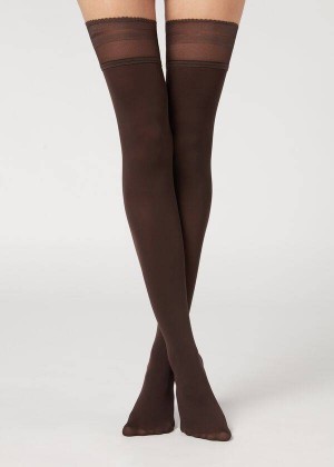 Calzedonia Opaque soft touch Thigh-Highs Stockings Damen Kaffee | DE2924NB