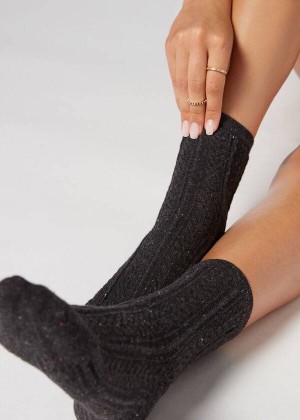 Calzedonia Slub Baumwoll Kurzes Socken Damen Schwarz | DE1656XF